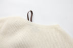 White Off-Shoulder Leather Buckle Iris Pattern Sweater