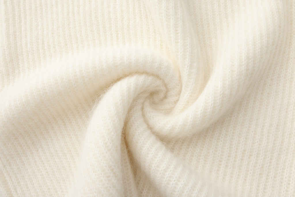 White Off-Shoulder Leather Buckle Iris Pattern Sweater