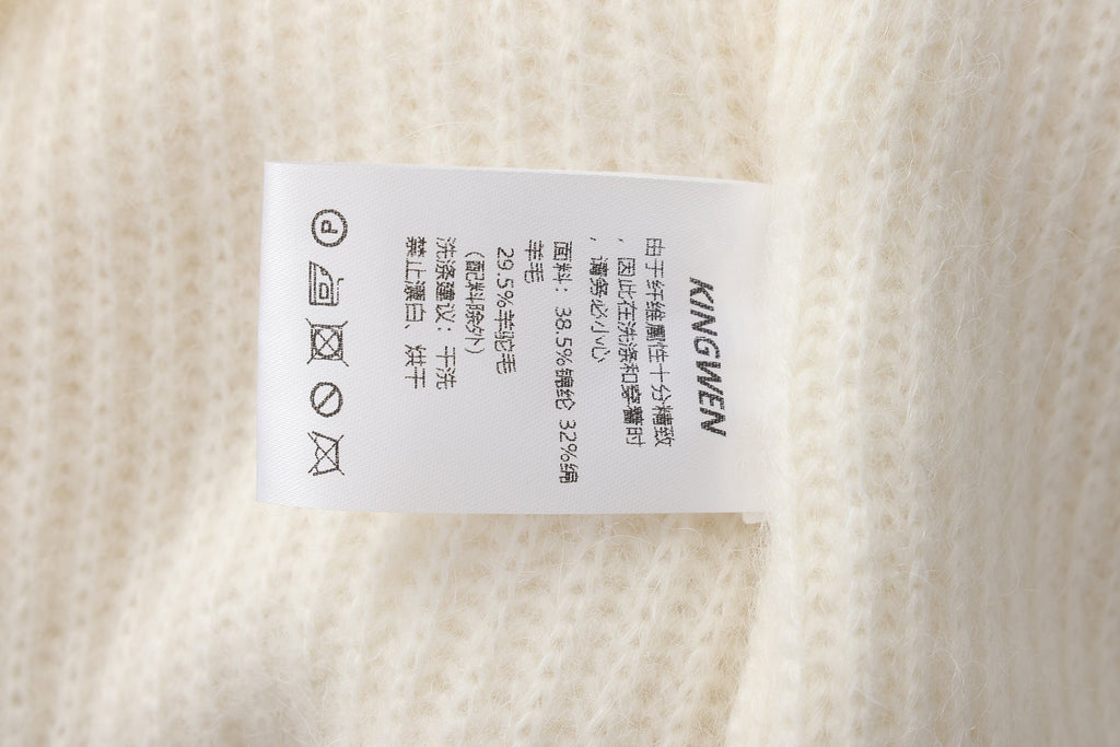 White Off-Shoulder Leather Buckle Iris Pattern Sweater