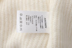 White Off-Shoulder Leather Buckle Iris Pattern Sweater