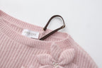 Pink Off-Shoulder Leather Buckle Iris Pattern Sweater