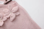 Pink Off-Shoulder Leather Buckle Iris Pattern Sweater