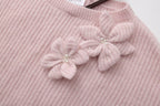 Pink Off-Shoulder Leather Buckle Iris Pattern Sweater