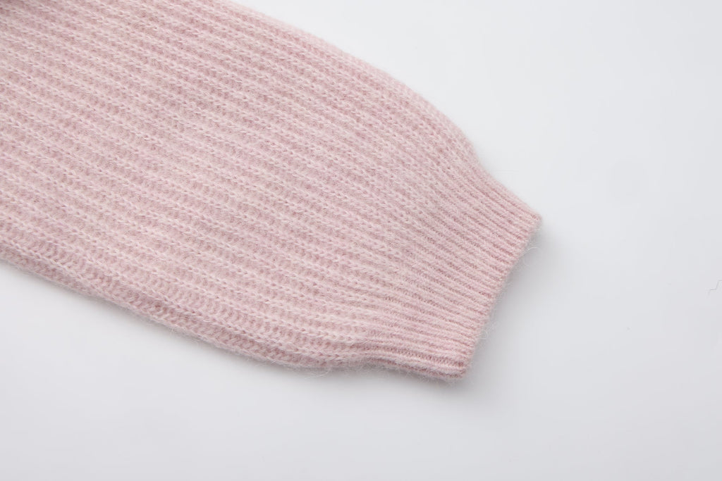 Pink Off-Shoulder Leather Buckle Iris Pattern Sweater