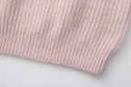 Pink Off-Shoulder Leather Buckle Iris Pattern Sweater