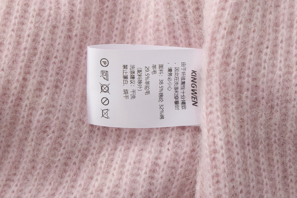 Pink Off-Shoulder Leather Buckle Iris Pattern Sweater