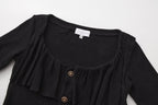 Black Silver Thread U-Neck Lace Trim Knit Cardigan