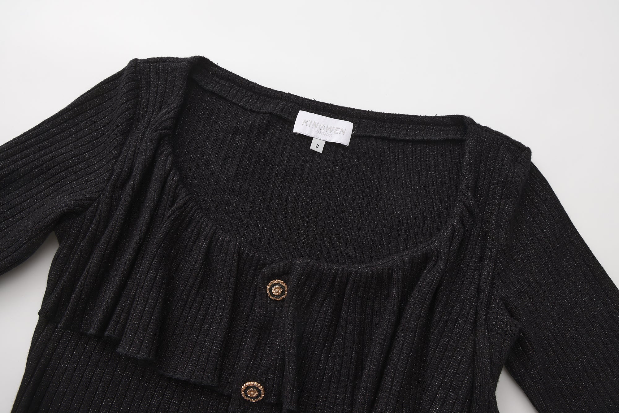Black Silver Thread U-Neck Lace Trim Knit Cardigan
