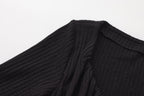 Black Silver Thread U-Neck Lace Trim Knit Cardigan