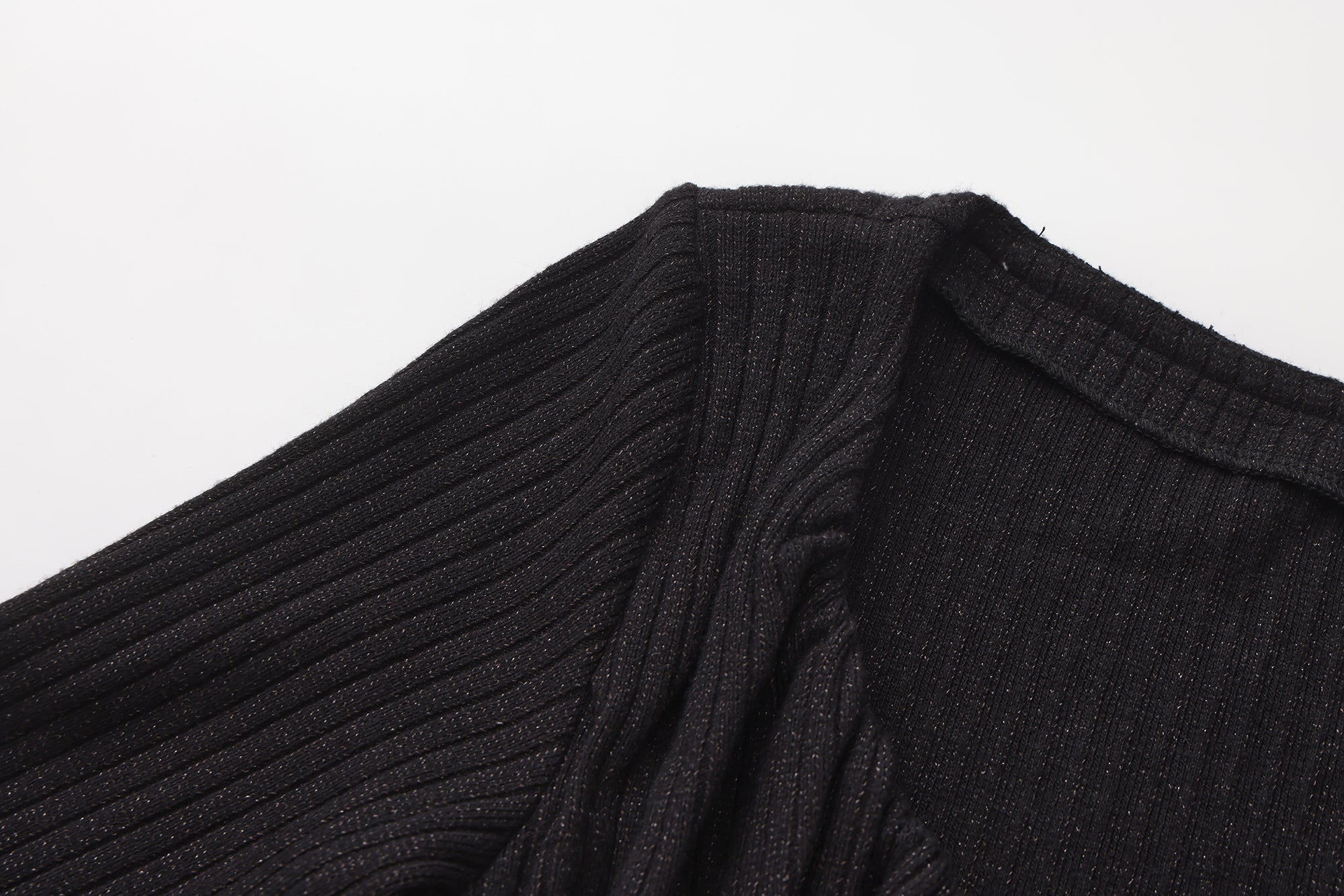 Black Silver Thread U-Neck Lace Trim Knit Cardigan
