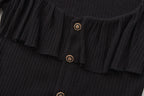 Black Silver Thread U-Neck Lace Trim Knit Cardigan