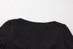 Black Silver Thread U-Neck Lace Trim Knit Cardigan