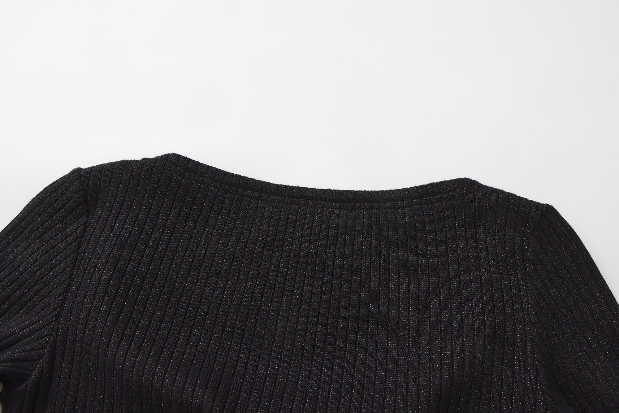 Black Silver Thread U-Neck Lace Trim Knit Cardigan