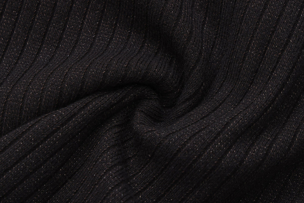 Black Silver Thread U-Neck Lace Trim Knit Cardigan