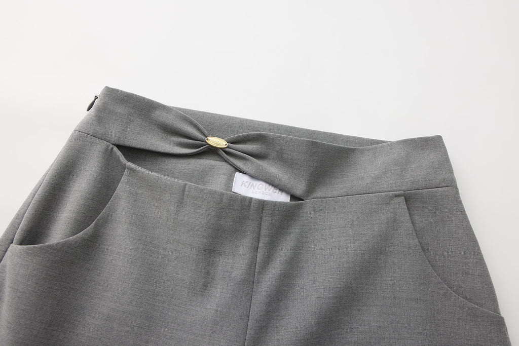 Warm Grey Bow Hollow Spliced Straight-Leg Pants