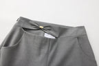 Warm Grey Bow Hollow Spliced Straight-Leg Pants