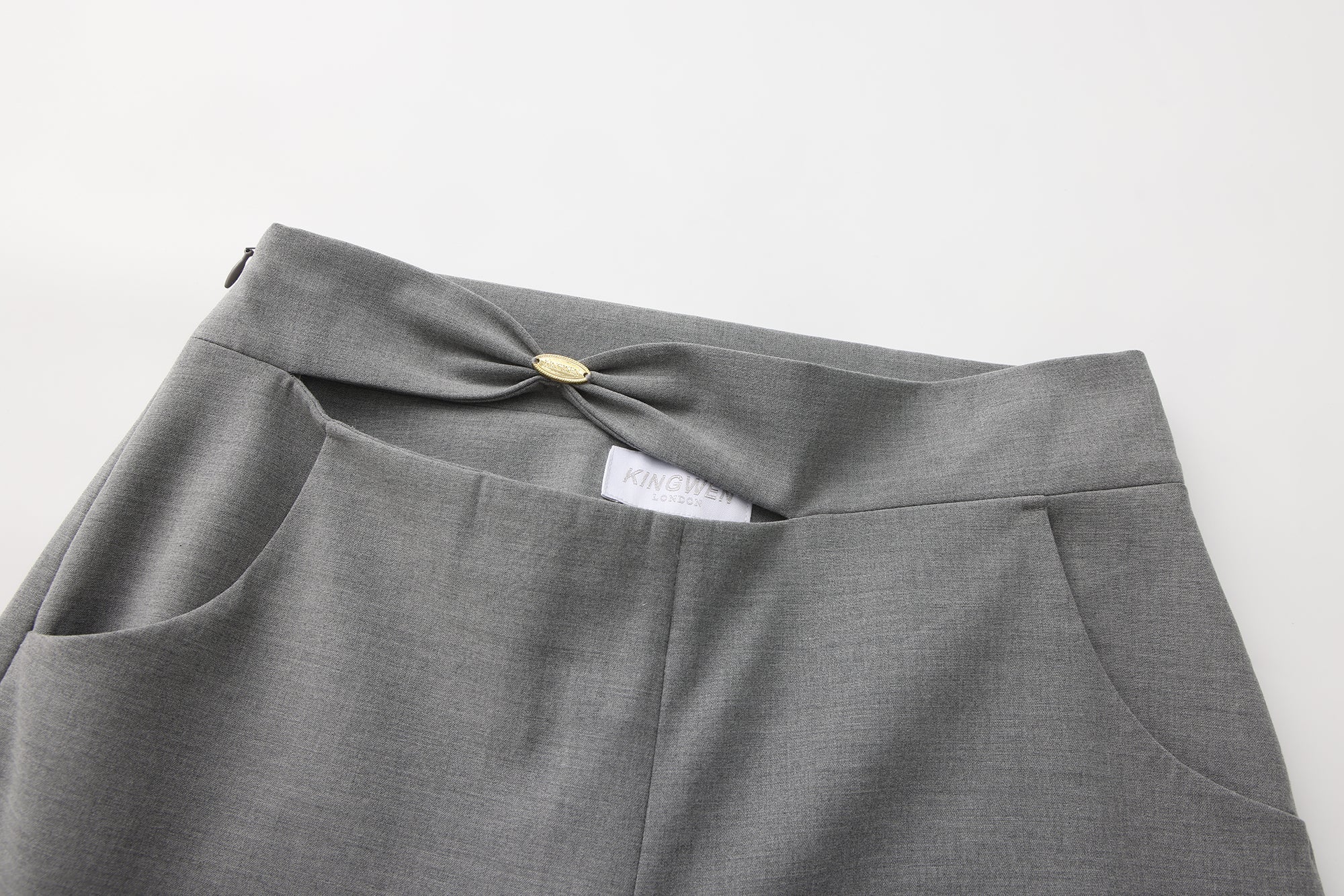 Warm Grey Bow Hollow Spliced Straight-Leg Pants