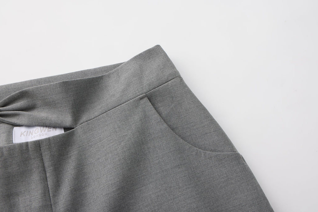 Warm Grey Bow Hollow Spliced Straight-Leg Pants