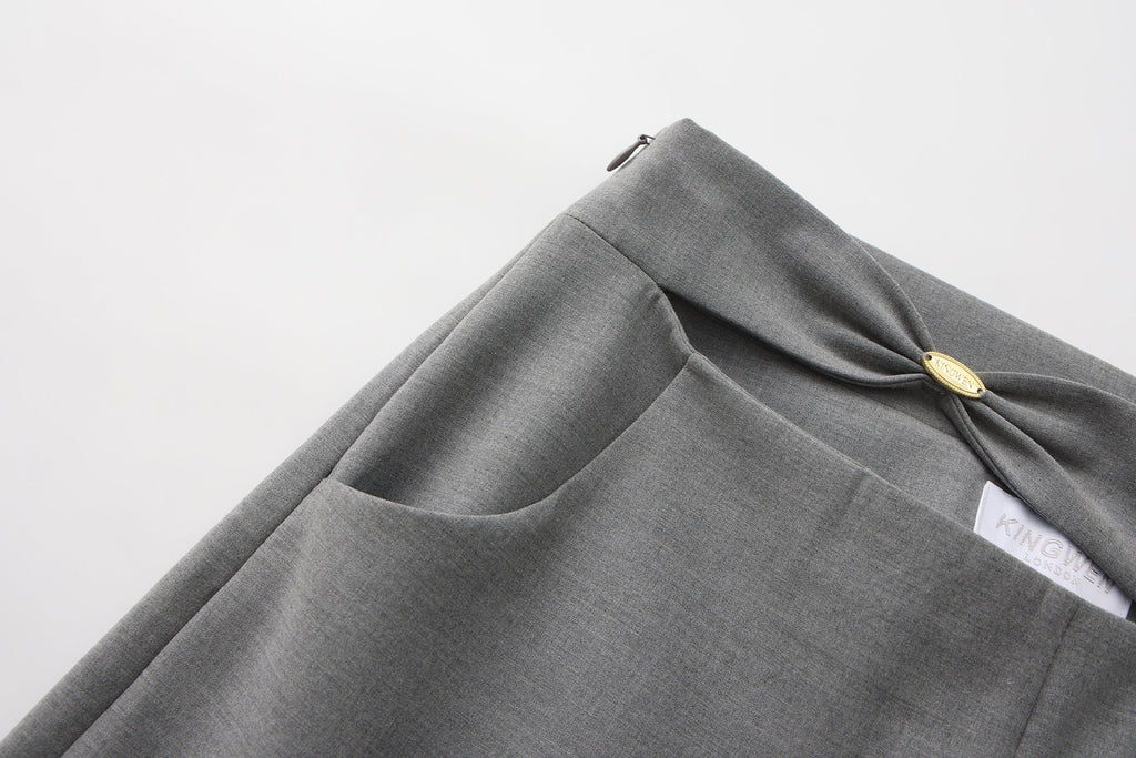 Warm Grey Bow Hollow Spliced Straight-Leg Pants