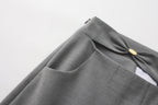 Warm Grey Bow Hollow Spliced Straight-Leg Pants