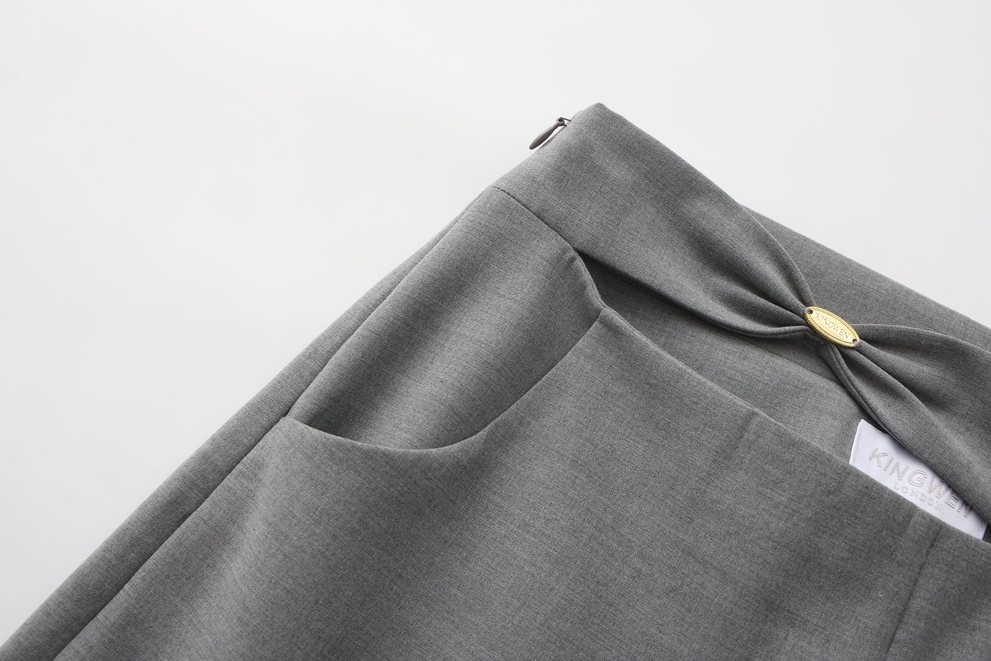 Warm Grey Bow Hollow Spliced Straight-Leg Pants