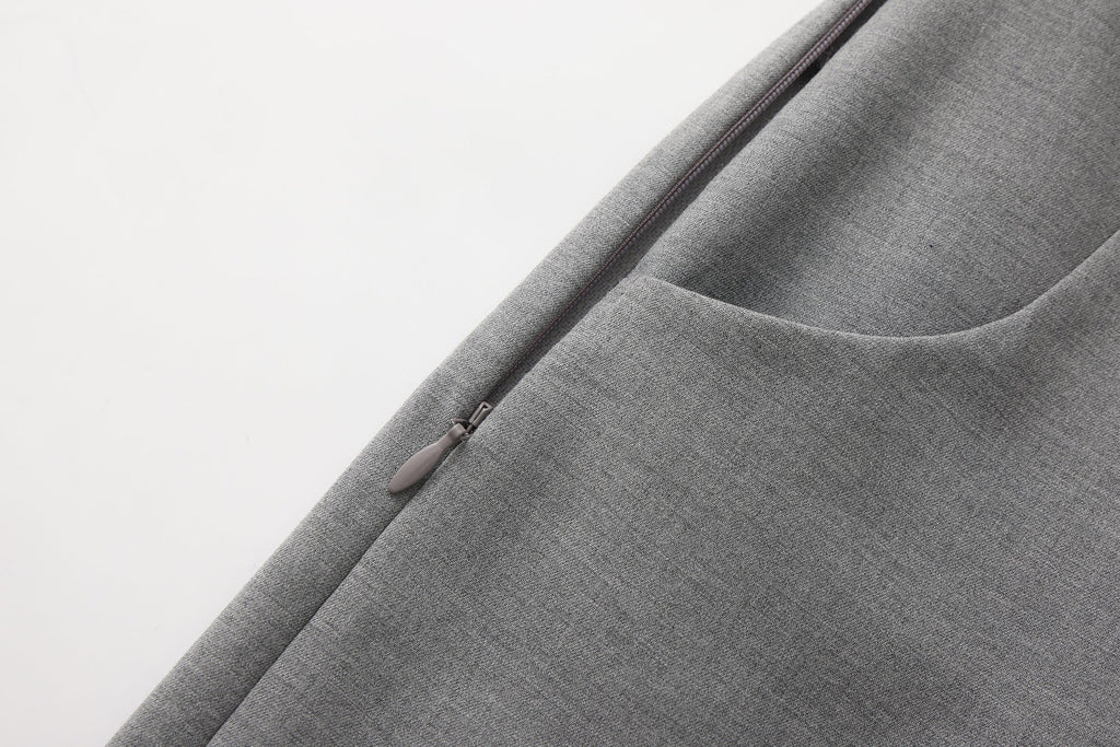 Warm Grey Bow Hollow Spliced Straight-Leg Pants