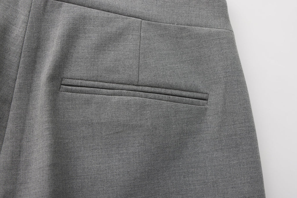 Warm Grey Bow Hollow Spliced Straight-Leg Pants
