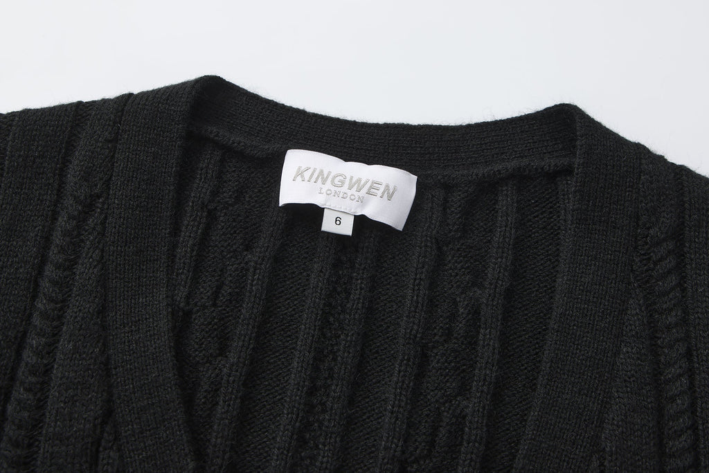 Black Oversized Knit Chain Detail Gold Button Cardigan Coat