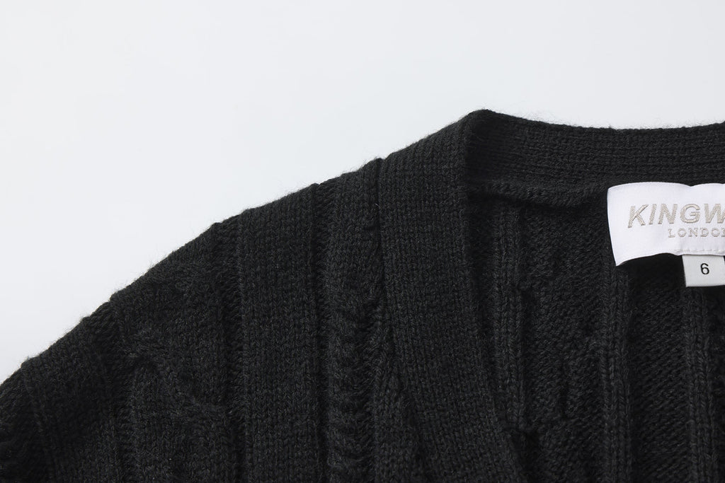 Black Oversized Knit Chain Detail Gold Button Cardigan Coat