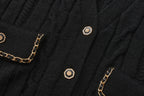 Black Oversized Knit Chain Detail Gold Button Cardigan Coat