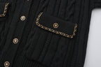 Black Oversized Knit Chain Detail Gold Button Cardigan Coat