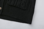 Black Oversized Knit Chain Detail Gold Button Cardigan Coat