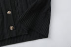 Black Oversized Knit Chain Detail Gold Button Cardigan Coat