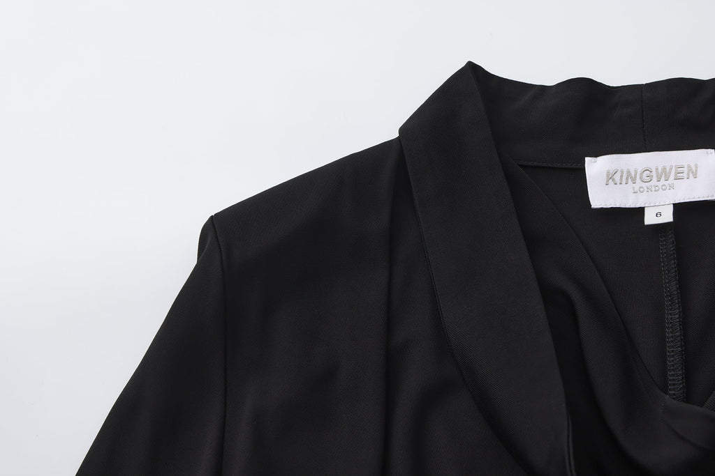 Black Cowl Neck Gold Button Ribbon Blouse