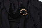 Black Cowl Neck Gold Button Ribbon Blouse