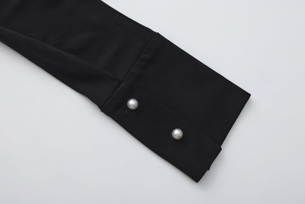 Black Cowl Neck Gold Button Ribbon Blouse