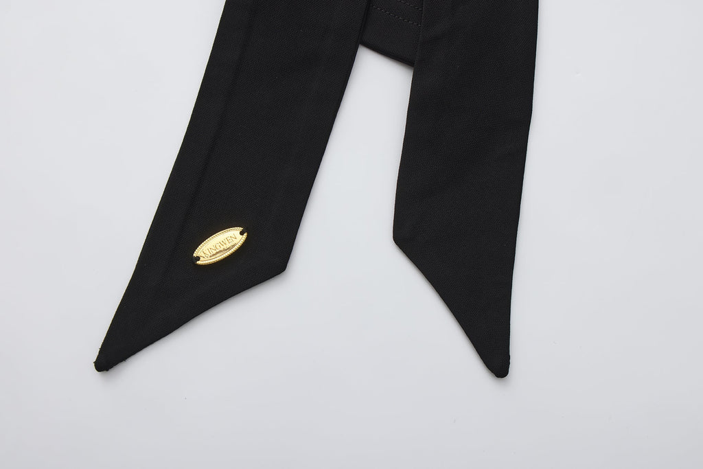 Black Cowl Neck Gold Button Ribbon Blouse