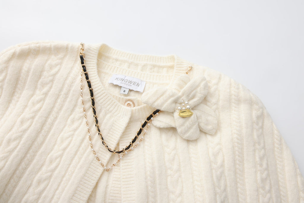 White Iris Pearl Knit Cape Cardigan / Pants