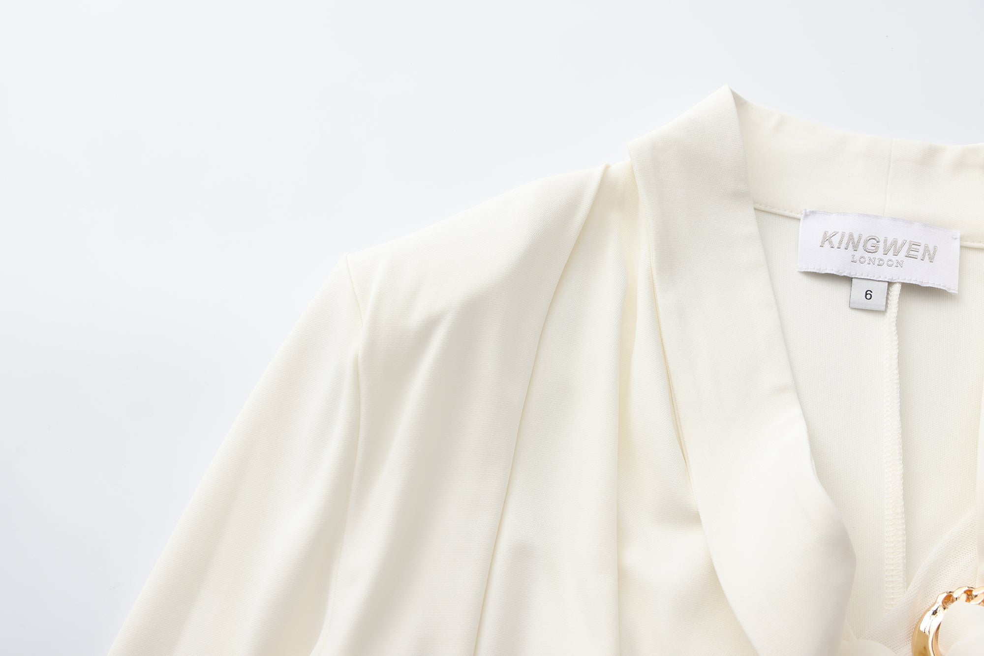 White Cowl Neck Gold Button Ribbon Blouse