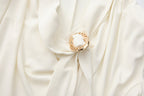 White Cowl Neck Gold Button Ribbon Blouse