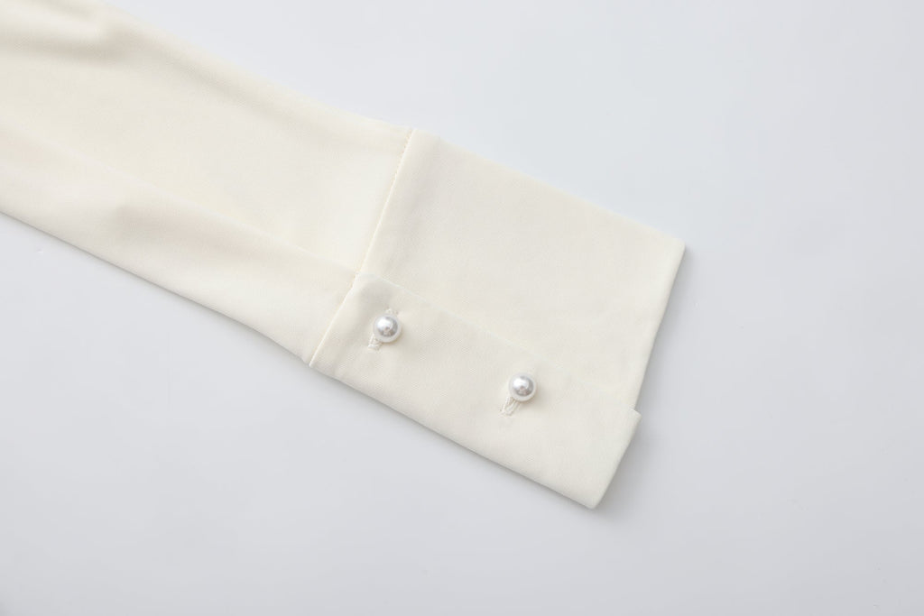 White Cowl Neck Gold Button Ribbon Blouse