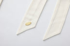 White Cowl Neck Gold Button Ribbon Blouse