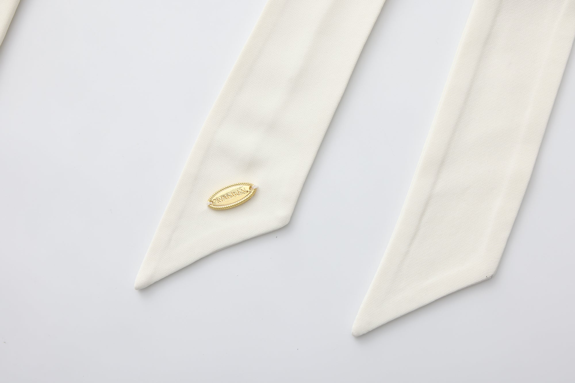 White Cowl Neck Gold Button Ribbon Blouse