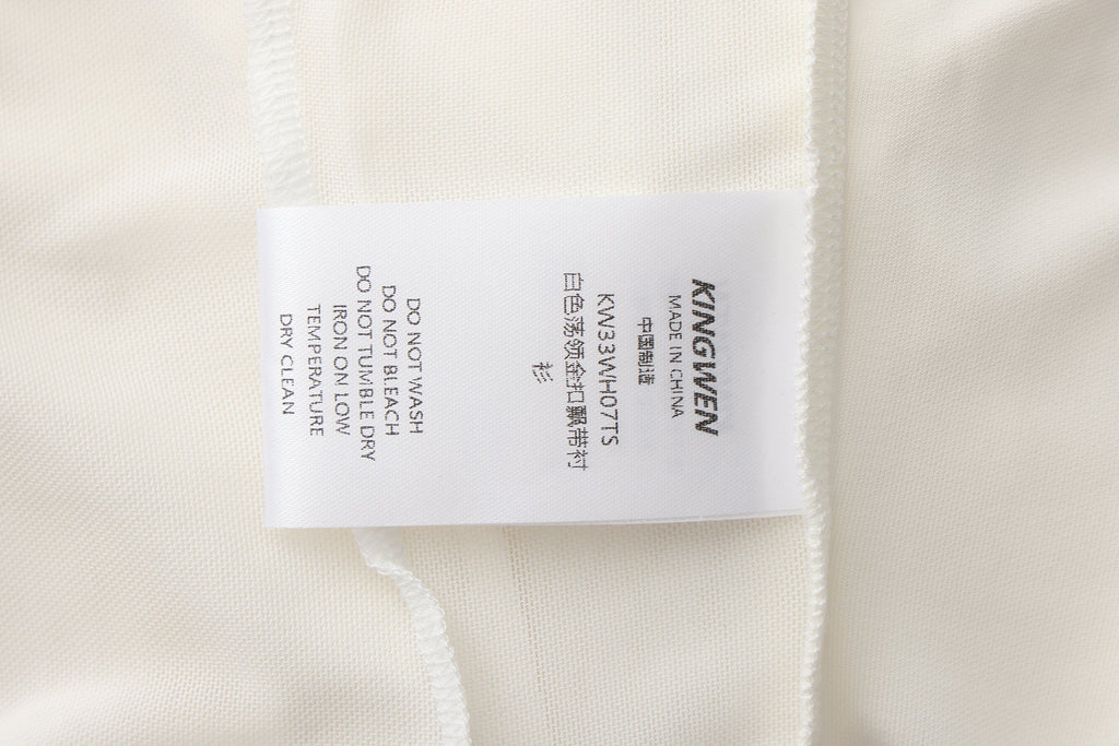 White Cowl Neck Gold Button Ribbon Blouse