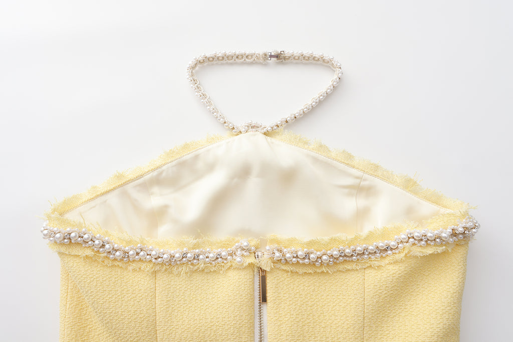 Yellow Tweed Halter Dress