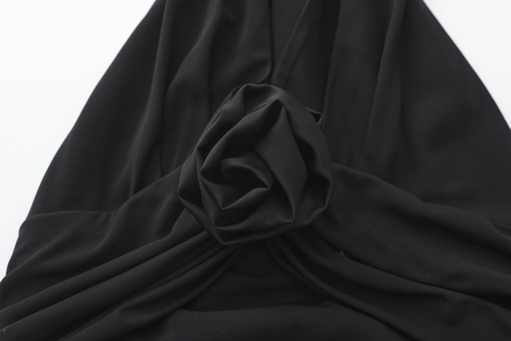 Black Halter Santin Dress