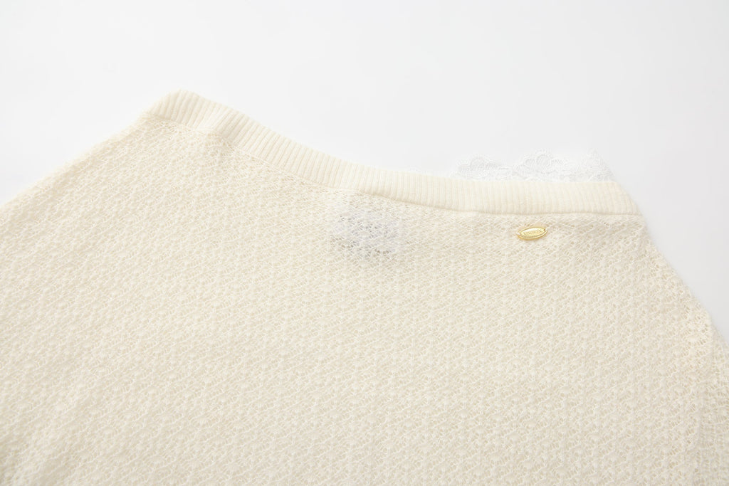 White Lace Panel Shell Knit Cardigan