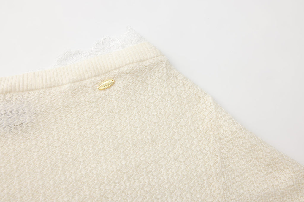 White Lace Panel Shell Knit Cardigan
