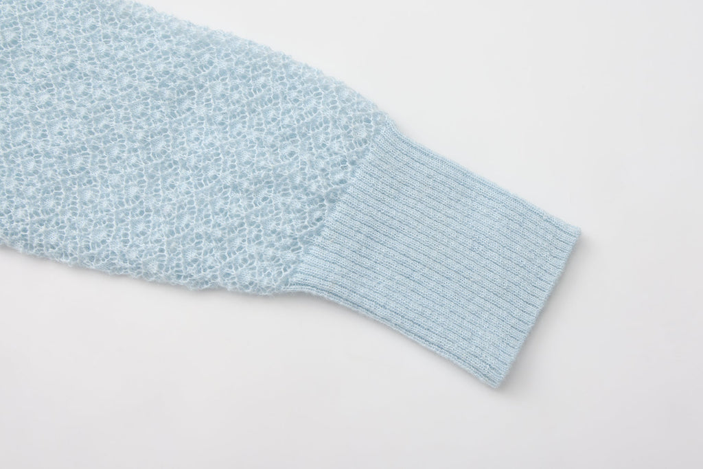 Blue Lace Panel Shell Knit Cardigan