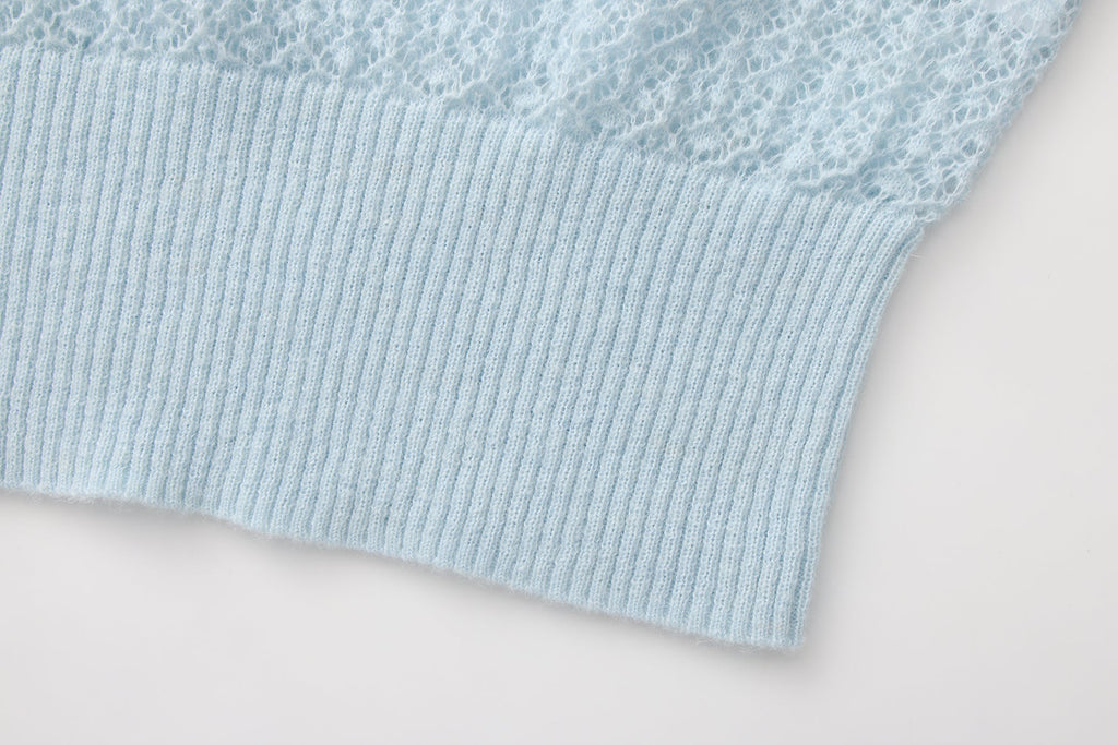 Blue Lace Panel Shell Knit Cardigan